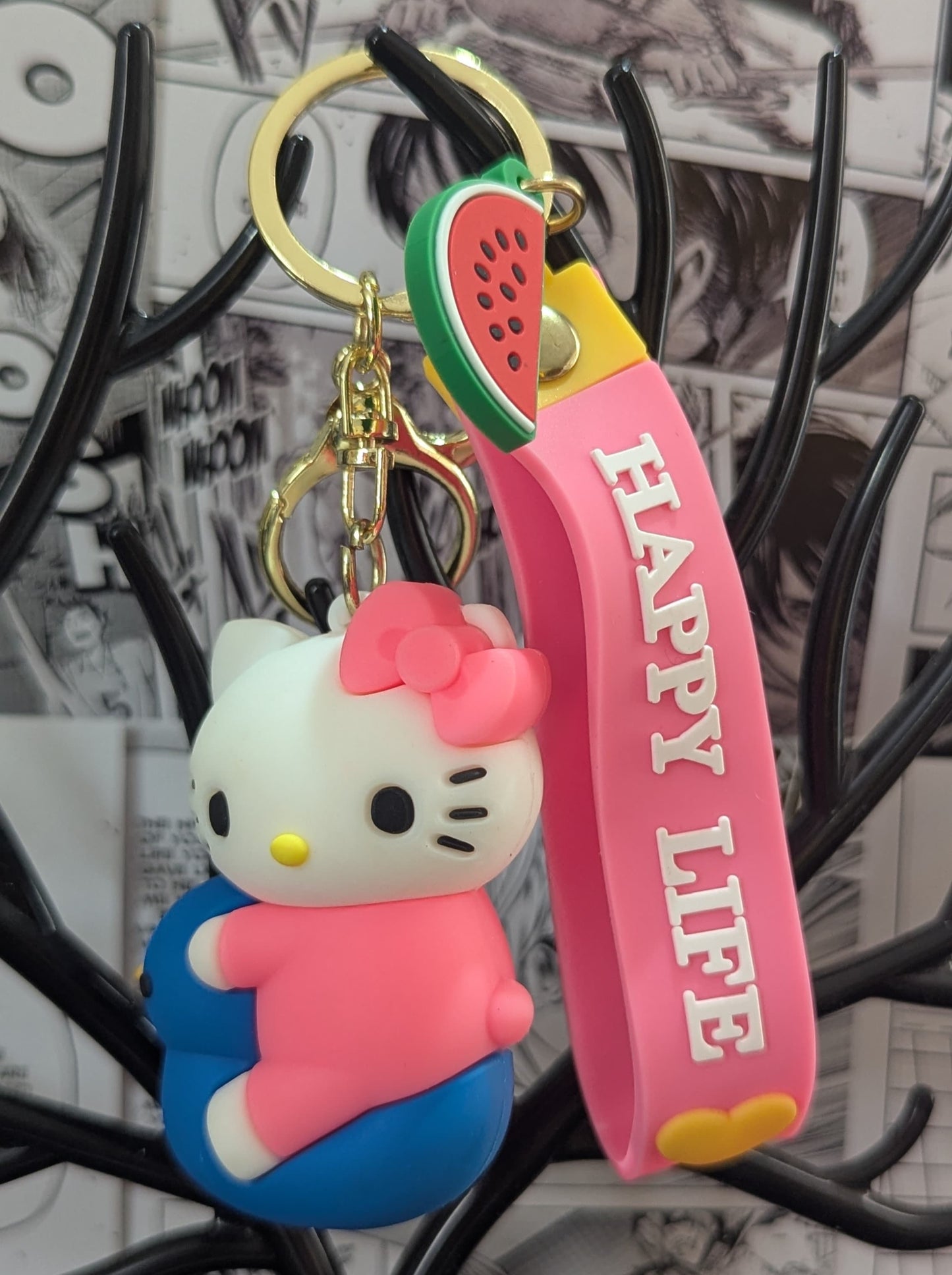 Hello Kitty - Pink Hello kitty on blue duck - Keychain