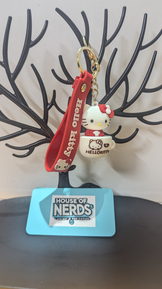 Hello Kitty  - Hello Kitty in Tea Cup - White and Red - Keychain